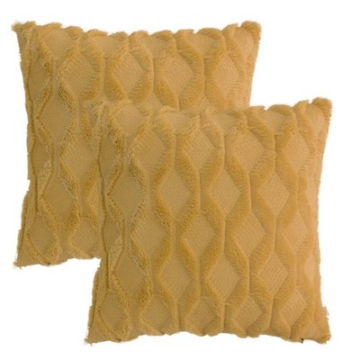 Yellow Throw Pillow Covers 18x18, Set of 2, Soft Plush Faux Wool Shells, Deco...