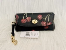 COACH CDD74 Sunglass Case In Smooth Leather With Cherry Print Gold/Black Multi