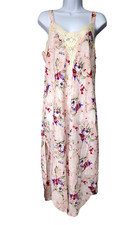 Vintage Y2K Slip Dress Size L Maxi Pink Floral Lace Dainty Feminine Romance