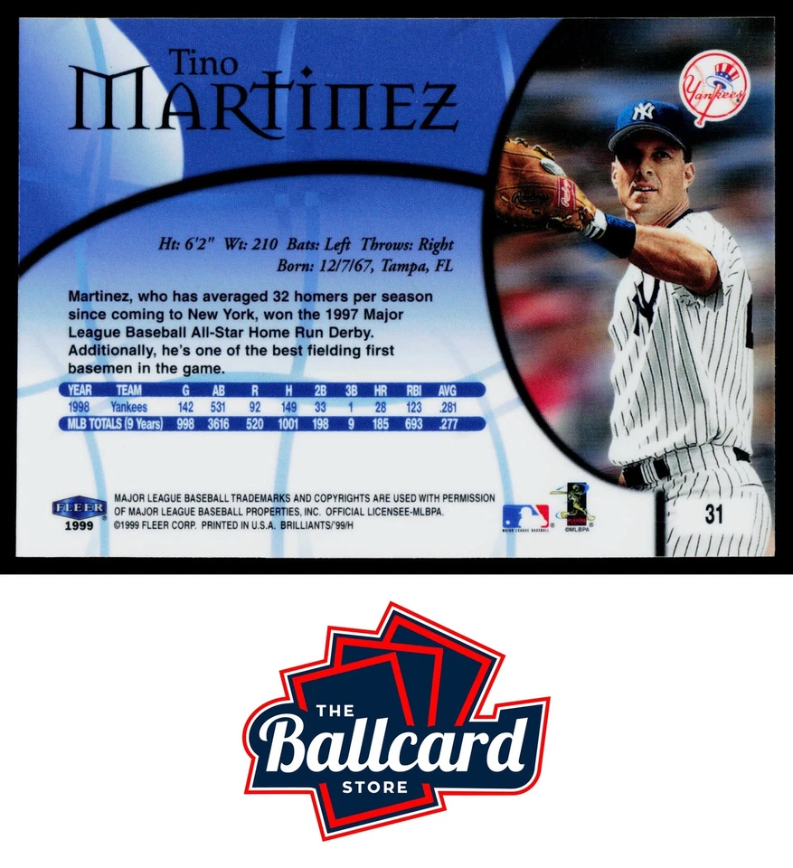 1999 Fleer Brilliants #31 Tino Martinez - Image 2 of 2