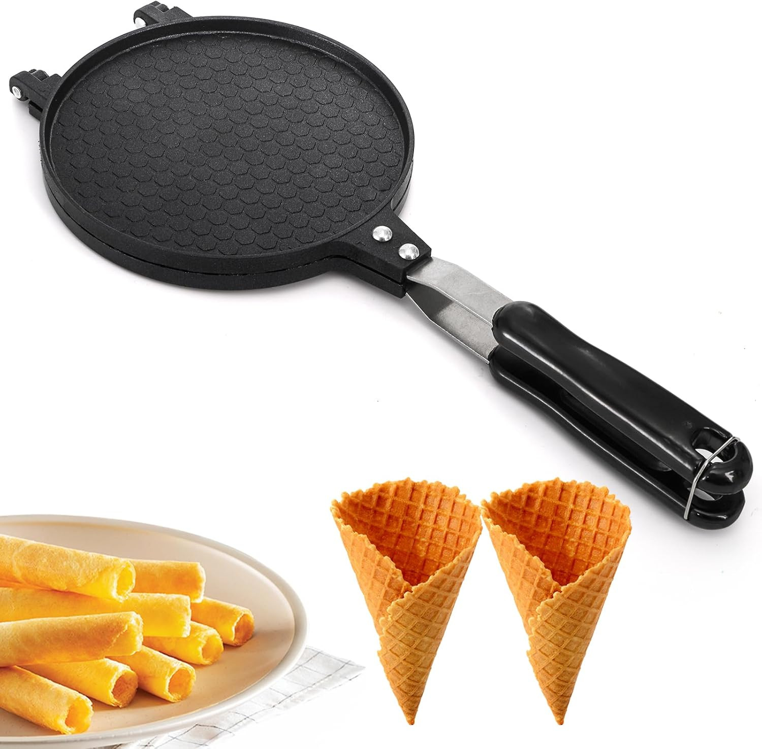 Waffle Cone Maker, Nonstick Ice Cream Cone Maker, 6.7" Egg Roll Crepe Pan