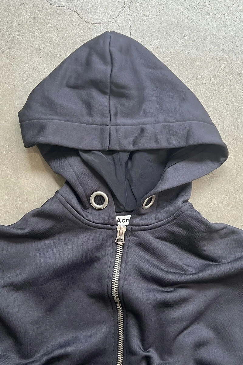 Felpa con cappuccio zip Acne Studios nera cotone nylon vestibilità rilassata usata