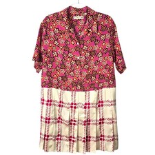 Marni x Uniqlo Mixed Pattern Pleated Shirt Dress Floral Plaid Colorblock Large