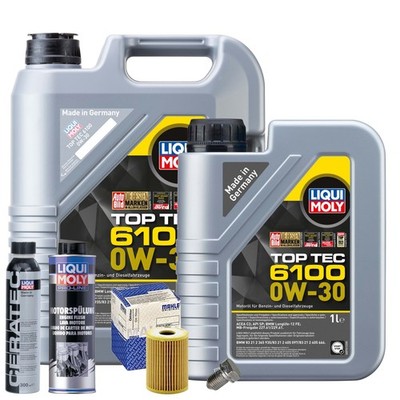 Motoröl 0W30 LIQUI MOLY 6L+MAHLE Ölfilter+Spülung+Cera Tec+Ölablassschraube