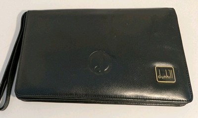 Vintage Dunhill Mens Black Leather Snap Close Attache Case Wrist Strap