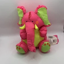 NWT Vintage 1990 Neon Pink Yellow Stuffins Lumpy And The Gang Plush Elephant Toy
