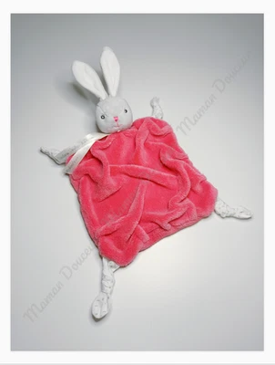 Doudou Plat Carré Lapin Gris Rose Framboise Plume Tendres Et Douces - Kaloo 2013 - Photo 1/3