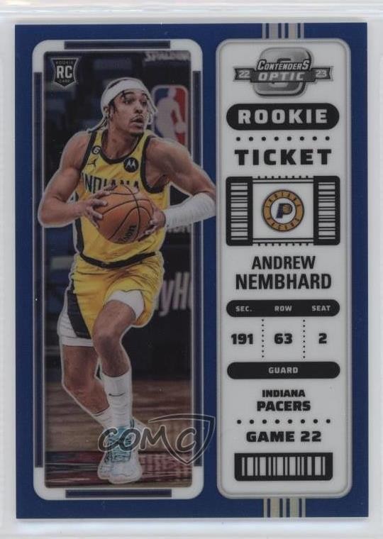 2022 Panini Contenders Optic Rookies Blue Prizm 52/99 Andrew Nembhard #9 RC 07mp