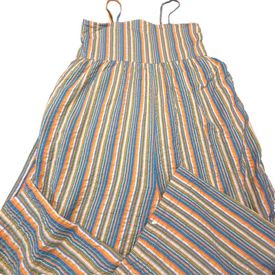 Roller Rabbit Seersucker Devon Wide Leg Jumpsuit Rainbow Stripe Size L