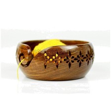 Sturdy Medium Rosewood Yarn Bowl with Carved Spiral Holes  Crafting Essential