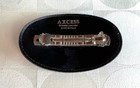 AXCESS Art Deco Black leather embossed Oval Barrette Hair Clip Italy 4.5" x 2.5" — photo 2