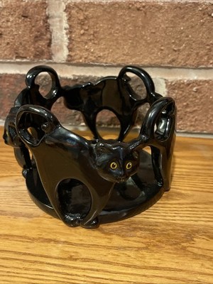 Yankee Candle Company Retired Black Cat Candle Holder J/H W Cat Halloween Decor