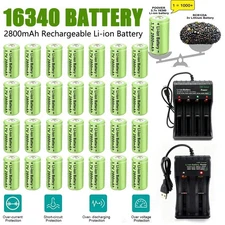 2800mAh Batteries CR123A 16340 Rechargeable Li-ion Battery / Smart Charger Lot