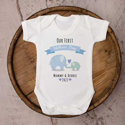 Personalisierter First Mothers Day Elefanten Baby Weste Grow Body individuelles Geschenk