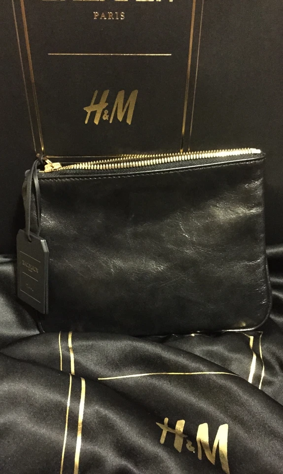 Auth Balmain x H&M Small Suede and Leather Clutch Dark Blue NWT - Image 2 of 4