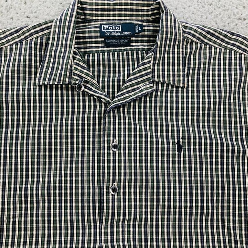 Vintage Polo Ralph Lauren Shirt Mens Large Green Blue Plaid Clarence Sport - Picture 3 of 9