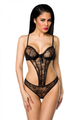 Ladies Thong Bodysuit Bra Lace Mesh Black Lingerie XS-M