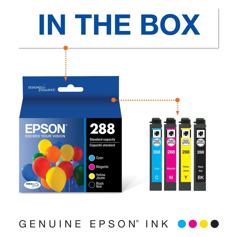Genuine Epson 288 Ink Cartridge T288 Black Cyan Magenta Yellow 4 colors ...