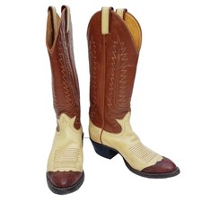 Vtg Tony Lama Cowgirl Western Two Tone Brown Cowboy Boots Retro Rockabilly Sz 5
