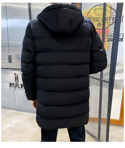 Mens Hooded Padded Long Cotton Coat Winter Longline Jacket Overcoats - Bild 13 von 26