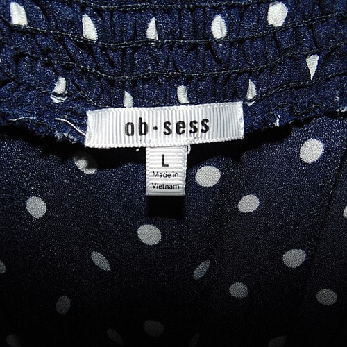 Jumpsuit Girl's Size L Navy Blue White Polka Dots Cold Shoulder Ob-sess - Picture 9 of 11