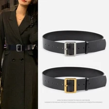 Real Leather Wide Waist Belt Gold Silver Pin Buckle Dresses Coats Waistband