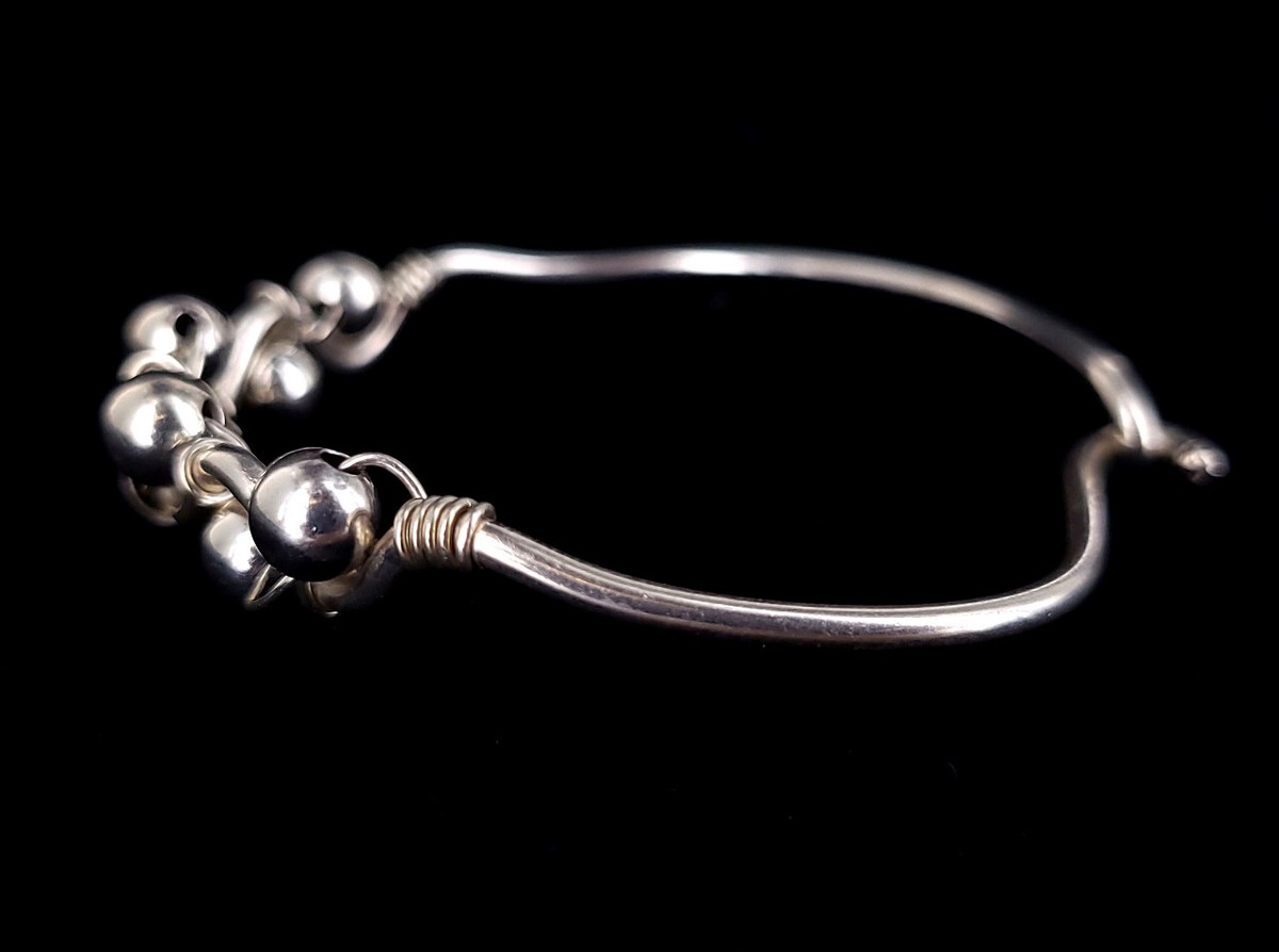 Vintage Sterling Silver Modernist Wire Wrapped Silver Ball Bead 