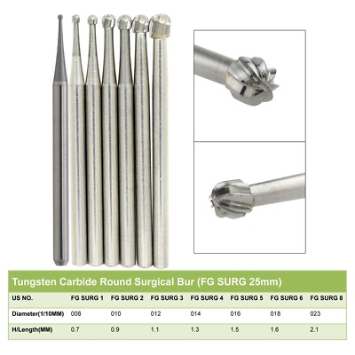 Wave Dental Surgical Length Bur Round 1/4 6 8 Tungsten Carbide 25mm FG SURG FGOS