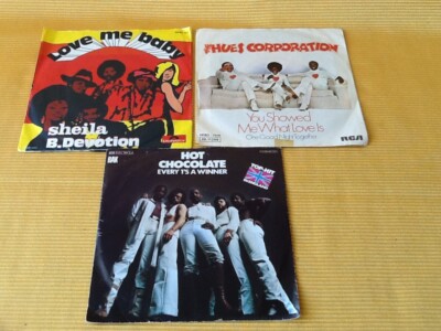 3 x Single 7'' Vinyl  HOT CHOCOLATE  The Hues Corporation Sheila B. Devotion 70er