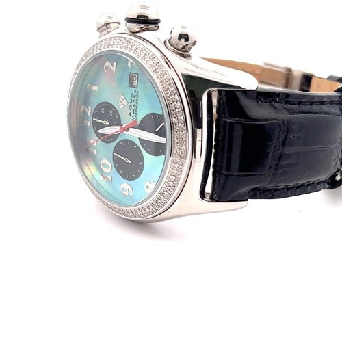 Aqua Master Herren Mopp Zifferblatt 1,5ct Diamant Lünette Lederband Uhr W#22_8 - Bild 4 von 4