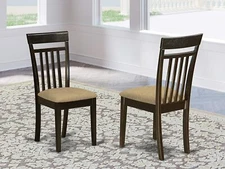 Set of 2 Capri dinette kitchen dining chairs with fabric padded seat cappuccino