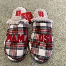 Wondershop MAMA OSU Bear Christmas Slide Slippers Plaid Faux Fur Size L 9-10 
