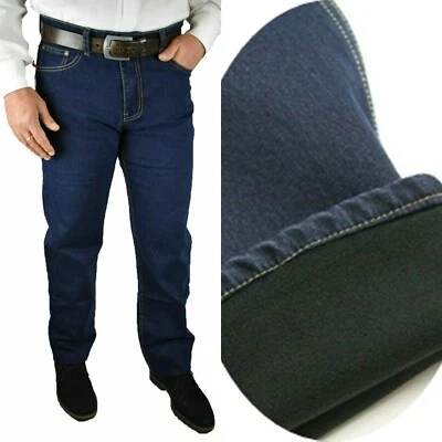Jeans Uomo Imbottito Elasticizzato Felpato pantalone termico Pile Tasche Mastino