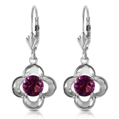 14K. GOLD LEVERBACK EARRING WITH NATURAL AMETHYSTS (White Gold)