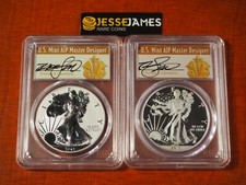 2013 W Reverse Proof & Enhanced Silver Eagle Pcgs Pr70 Sp70 Cleveland Signed