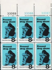 US Prevent Drug Abuse 8c Stamp Plate Block of 6 Scott #1438