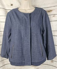 J Jill Indigo Stretch Knit Bomber Jacket XL Womens Full Zip Snap Cotton Blend