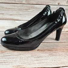 Stuart Weitzman Women's Black Patent Elastic Edge Platform Heels, size 6.5