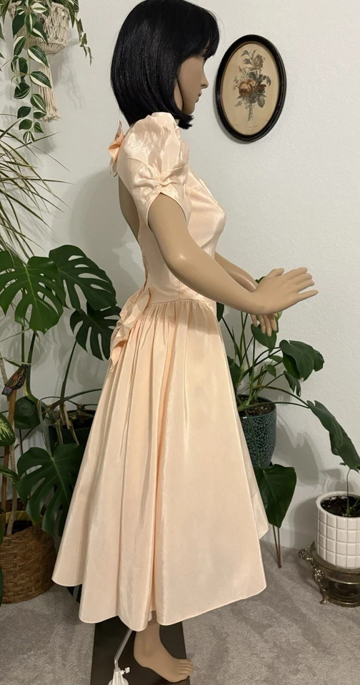 Vintage 80s Does 50s Pink Prom Wedding Bridesmaid Backless Basque Waist Dress XS - Image 4 of 4