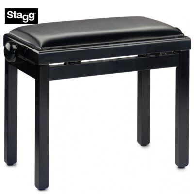 Stagg PB39-BKP-SBK Highgloss Oak Adjustable Piano Bench with Black Vinyl Top