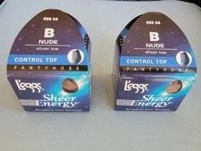 NEW 2 Pairs of Leggs Sheer Energy Control Top Pantyhose Size B Nude Sheer Toe