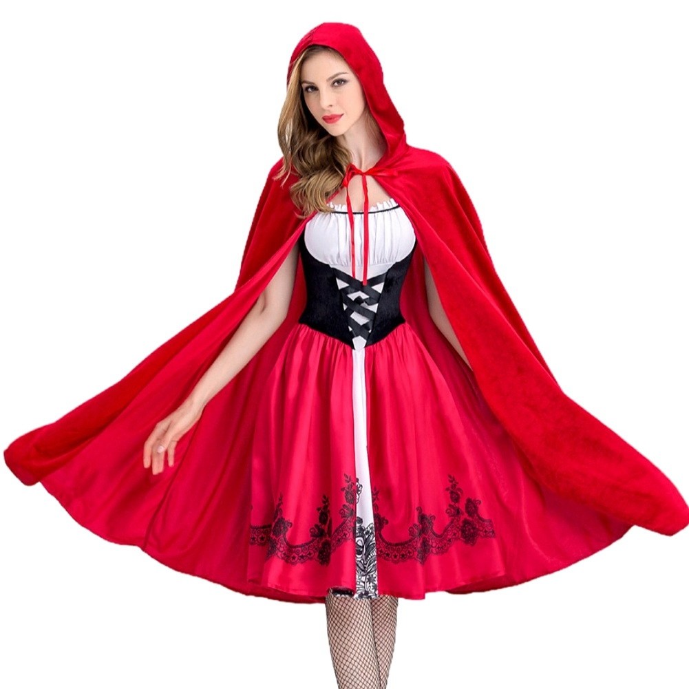 Disfraz de Caperucita Roja GóTica para Mujer Capa con Capucha Vestido de Fi6990