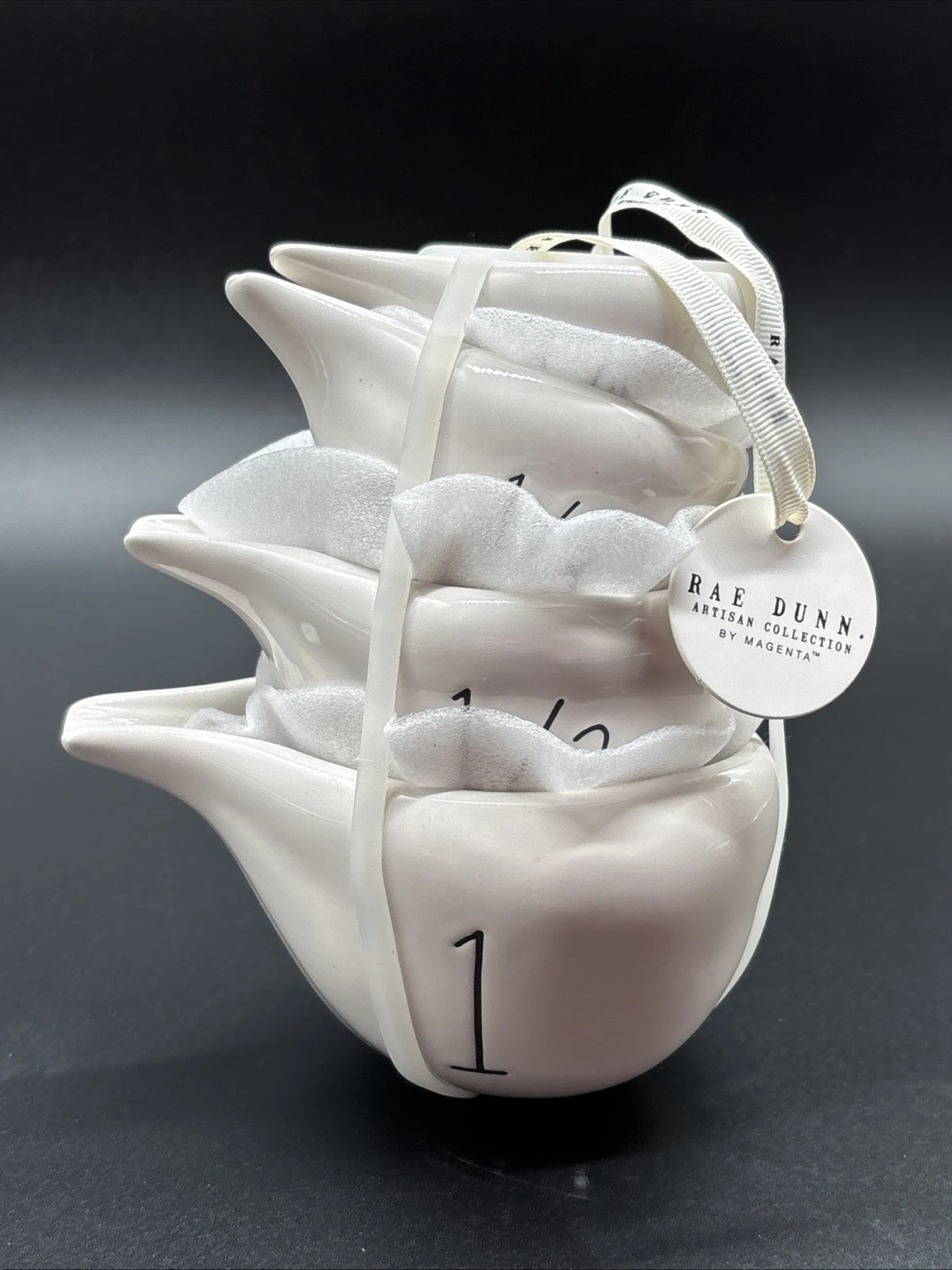 Rae Dunn White GARLIC Measuring Cups Ceramic Set of 4