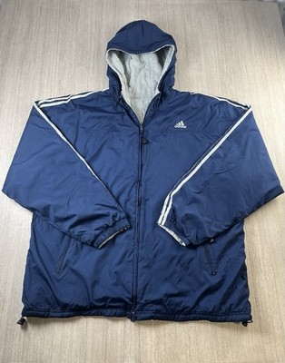 ADIDAS Herren XXL Wendejacke mit Kapuze VINTAGE 90s Windbreaker Navy Grau