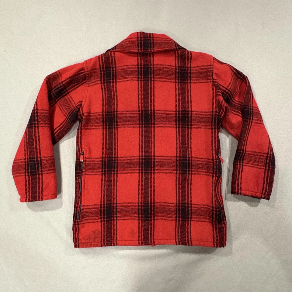 VTG Johnson Woolen Mills Jacket Mens S 36 Red Plaid Wool Hunting Mackinaw USA - Image 2 of 4