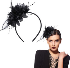 1920S Feather Fascinators Headband, Queen Flapper Headpiece Vintage Hair Clip fo
