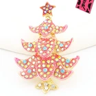 New Pink Enamel Cute Christmas Tree Crystal Fashion Women Charm Brooch Pin