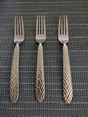 HAMPTON SILVERSMITHS RIATTA Stainless Flatware Basketweave 3 Dinner Forks