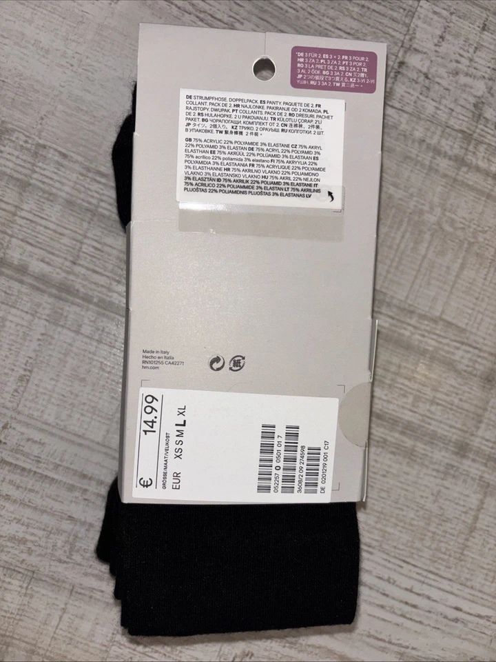 H&M Damen Strumpfhose Tights 2er Pack Schwarz Winter Gr. L Neu - Bild 2 von 3