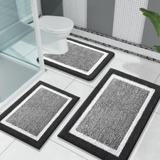 Bathroom Rugs Sets 3 Piece, Soft 24"x16" 24"x20" 30"x20" Black and White